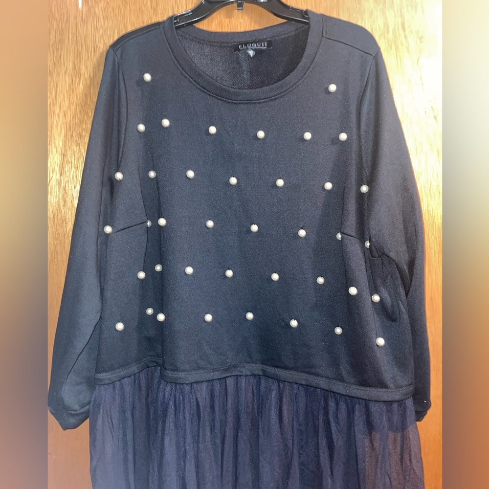 ELOQUII Pearl Sweatshirt with tulle bottom